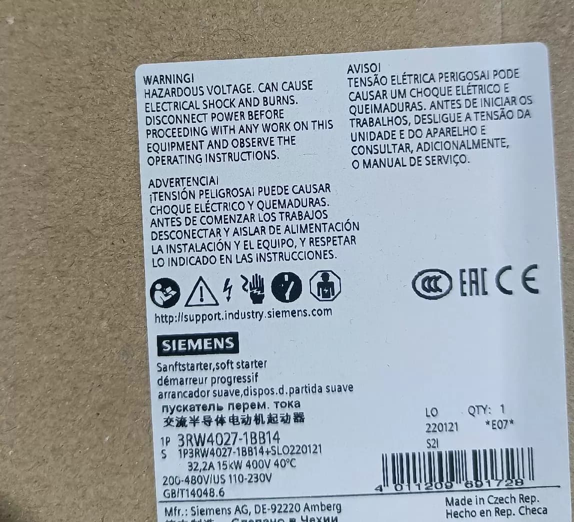 Zupełnie nowy, oryginalny, fabryczny softstarter Siemens 3RW4027-1BB14 SIRIUS SOFT STARTER