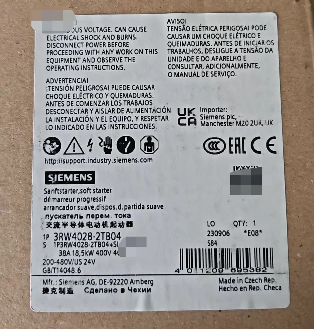 Zupełnie nowy, oryginalny, bezpośrednio z fabryki Siemens 3RW4028-2TB04 Soft Starter SIRIUS SOFT STARTER